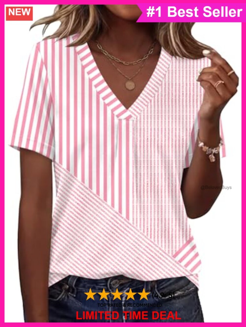 Womens V Neck Short Sleeve Tunic Top Rolled Sleeve Casual Work T-Shirt